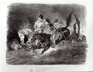 Mephistopheles og Faust rider i natten, Illustration til Faust af Goethe, 1828 af Ferdinand Victor Eugene Delacroix