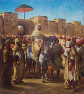 Moulay Abd-er-Rahman, sultan af Marokko, forlader sit palads i Meknes omgivet af sin vagt og sine vigtigste officerer, 1845 (olie på lærred) af Ferdinand Victor Eugene Delacroix