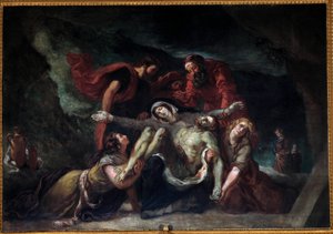 Pieta eller "" Deploration"" Maleri af Eugene Delacroix (1798-1863) 1844 Søn. 3,55 x 4,75 m Kirke Saint-Denis du Saint-Sacrement i Paris. af Ferdinand Victor Eugene Delacroix
