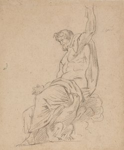Recto: Siddende figur af en mand, muligvis af Jupiter, på en ørn, der rækker op med venstre hånd af Ferdinand Victor Eugene Delacroix