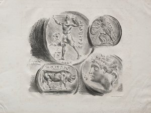 Ark med fire antikke medaljer, 1825. af Ferdinand Victor Eugene Delacroix