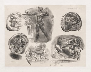 Ark med seks antikke mønter, 1825. af Ferdinand Victor Eugene Delacroix
