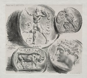 Ark med fire antikke medaljer, 1825. af Ferdinand Victor Eugene Delacroix