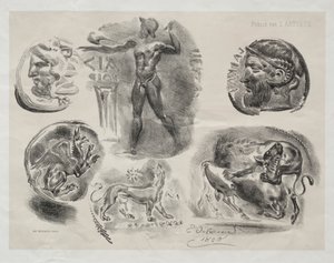 Ark med seks antikke medaljer, 1825. af Ferdinand Victor Eugene Delacroix