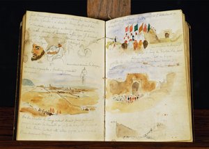 Skitser af arabere, landskaber i Marokko, arabiske folkemængder, porten til Meknes og håndskrevne noter ... af Ferdinand Victor Eugene Delacroix