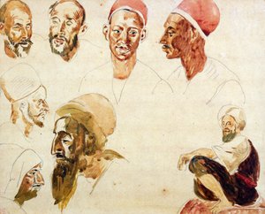 Skitser af hoveder af Ferdinand Victor Eugene Delacroix