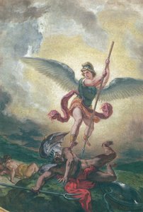 St. Michael kæmper mod dragen, detalje, chapelle des Saints-Anges 1849-1861 (olie og voks på gips)
