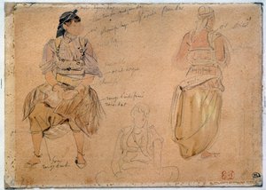 Studier af arabiske kvinder, der tegner en blymine med højdepunkter i akvarel af Eugene Delacroix (1798-1863) 1832 Paris, Louvre-museet af Ferdinand Victor Eugene Delacroix