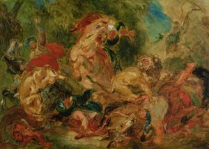 Studie til Løvejagten, 1854 af Ferdinand Victor Eugene Delacroix
