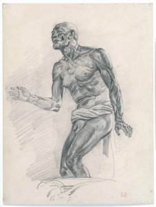 Study of a Male Nude: Study for "The Death of Seneca" 1838-40 (grafit på buff Bristol board) af Ferdinand Victor Eugene Delacroix