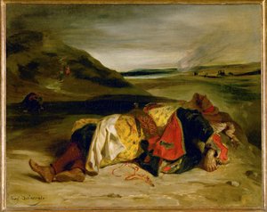 Hassans død, eller en tyrkisk officer dræbt i bjergene (maleri på lærred) af Ferdinand Victor Eugene Delacroix