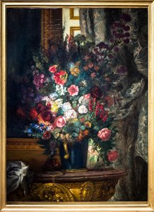 Vase med blomster på en konsol af Ferdinand Victor Eugene Delacroix