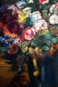 Vase med blomster på en konsol, detalje af Ferdinand Victor Eugene Delacroix