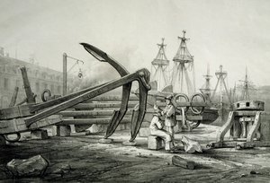 Ankre på flådeværft, af Ferdinand Perrot, litografi af Ferdinand Victor Perrot