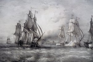 Paul Jones angreb den britiske flåde under kommando af Pearson og ankom fra Østersøen af Ferdinand Victor Perrot