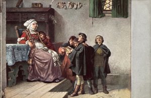 Martin Luther sang for Frau Cotta, da han var student i Eisenach, Tyskland, 1499 af Ferdinand Wilhelm Pauwels