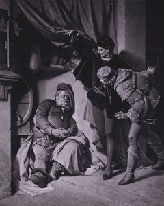 Scene fra Shakespeares Kong Henrik IV, del 1 (akt II, scene 4) (litho) af Ferdinand the Elder Piloty