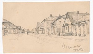 En gade i Oszmiana; på bagsiden: en skitse af en dør af Ferdynand Ruszczyc