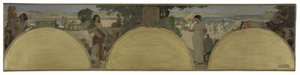 Skitse til Hôtel de Ville de Paris: History of writing - ancient times, ca. 1890 (olie på lærred) af Fernand Cormon
