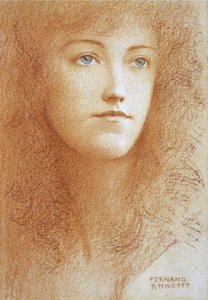 ""Portræt af en ung engelsk kvinde"" Sanguine på papir af Fernand Khnopff (1858-1921) Circa 1890 privat samling af Fernand Khnopff