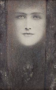 The Mask, with a Black Curtain, ca. 1909 (farvet kridt forhøjet med hvidt på papir)