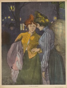 To vaskekoner, der tager en snak (farve litho)