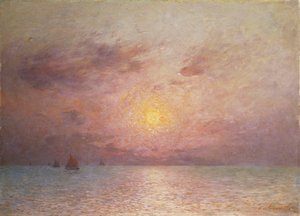 Sejlads på Havet, Aften; Sejlbåde på havet, aften