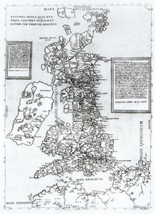 Storbritanniens ø, som indeholder kongerigerne England og Skotland, der støder op til Irland, indgraveret af Paulo Forlani, 1562 (kobberstik) af Fernando Bertelli