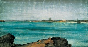 Puerto Deseado, detalje. By og fiskerihavn i Patagonien, i provinsen Santa Cruz i Argentina. Tegning Fernando BRAMBILA (1763-1832) Madrid. Søfartsmuseum.