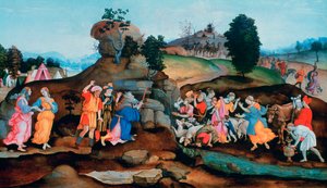 Moses bringer vand frem af klippen, c1500 af Filippino Lippi