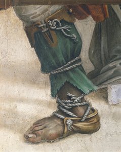 Saint John Evangelist Resuscitating Drusiana af Filippino Lippi, detalje af fodtøj, fresco af Filippino Lippi