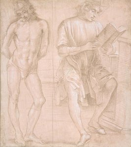 Stående ungdom med hænderne bag ryggen og en siddende ungdom, der læser recto..., 145758-1504. af Filippino Lippi