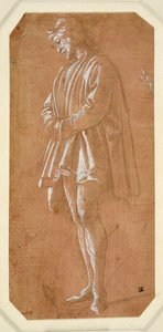 Studie af en ung mand, der står med hænderne foldet i ærmerne (metalpoint på papir fremstillet pink, forhøjet med hvid kropsfarve) af Filippino Lippi