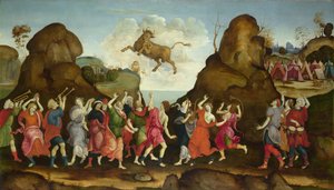 Tilbedelsen af den egyptiske tyregud, Apis, ca. 1500 af Filippino, Lippi