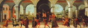 Tre scener fra Virginias historie (olie på panel) af Filippino Lippi