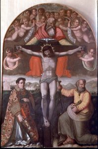 Treenighed med SS. Stephen og Philip, midterpanel på en altertavle (tempera på panel) af Filippino Lippi
