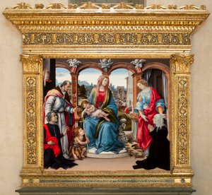 Jomfru med barn og den hellige Johannes Døberen, den hellige Martin og den hellige Katarina af Alexandria. Nerli altertavle (tempera på panel af Filippino Lippi