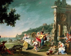 Tarantella i Margellina, ca 1750, af Filippo Falciatore (aktiv 1737-1768), olie på lærred, 76,2 x 102 cm. Italien