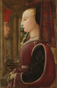 Portræt af en kvinde med en mand ved et vindue af Filippo Lippi