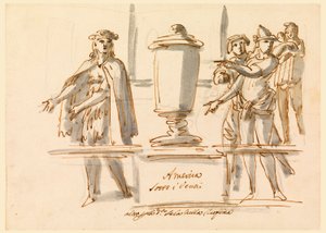 Tegning, Allegori af Amerika, udsmykning til kardinal Falconieris salon i Frascati, 18.-19. århundrede af Filippo Marchionni