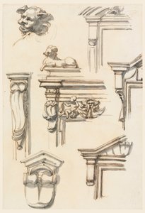 Tegning, arkitektoniske studier, 1750-75 af Filippo Marchionni