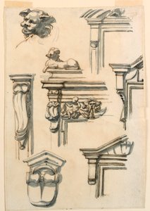 Tegning, arkitektoniske studier, 1750-75 af Filippo Marchionni