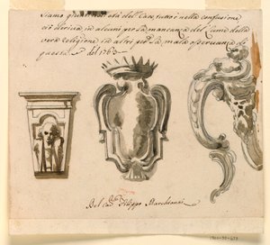 Tegning, Design til en konsol og et våbenskjold, 1763 af Filippo Marchionni