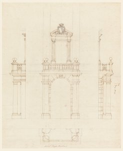 Tegning, Dørkasse og ramme til en dør, 1750-75 af Filippo Marchionni