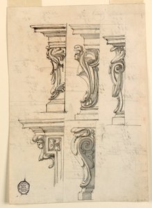 Tegning, Fem hjørnemotiver, ca. 1750 af Filippo Marchionni