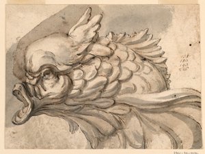 Tegning, Hoved af en delfin, ca. 1775 af Filippo Marchionni