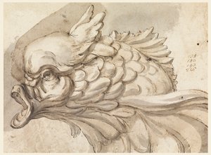 Tegning, hoved af en delfin, ca. 1775