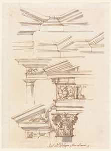 Tegning, Studier til entablement og fronton, ca. 1770 af Filippo Marchionni