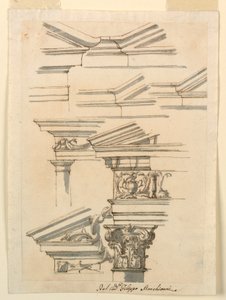 Tegning, Studier til entablement og fronton, ca. 1770 af Filippo Marchionni