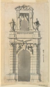Tegning, Elevation af den nedre centrale del af et bypalæ, 1770-85 af Filippo Marchionni